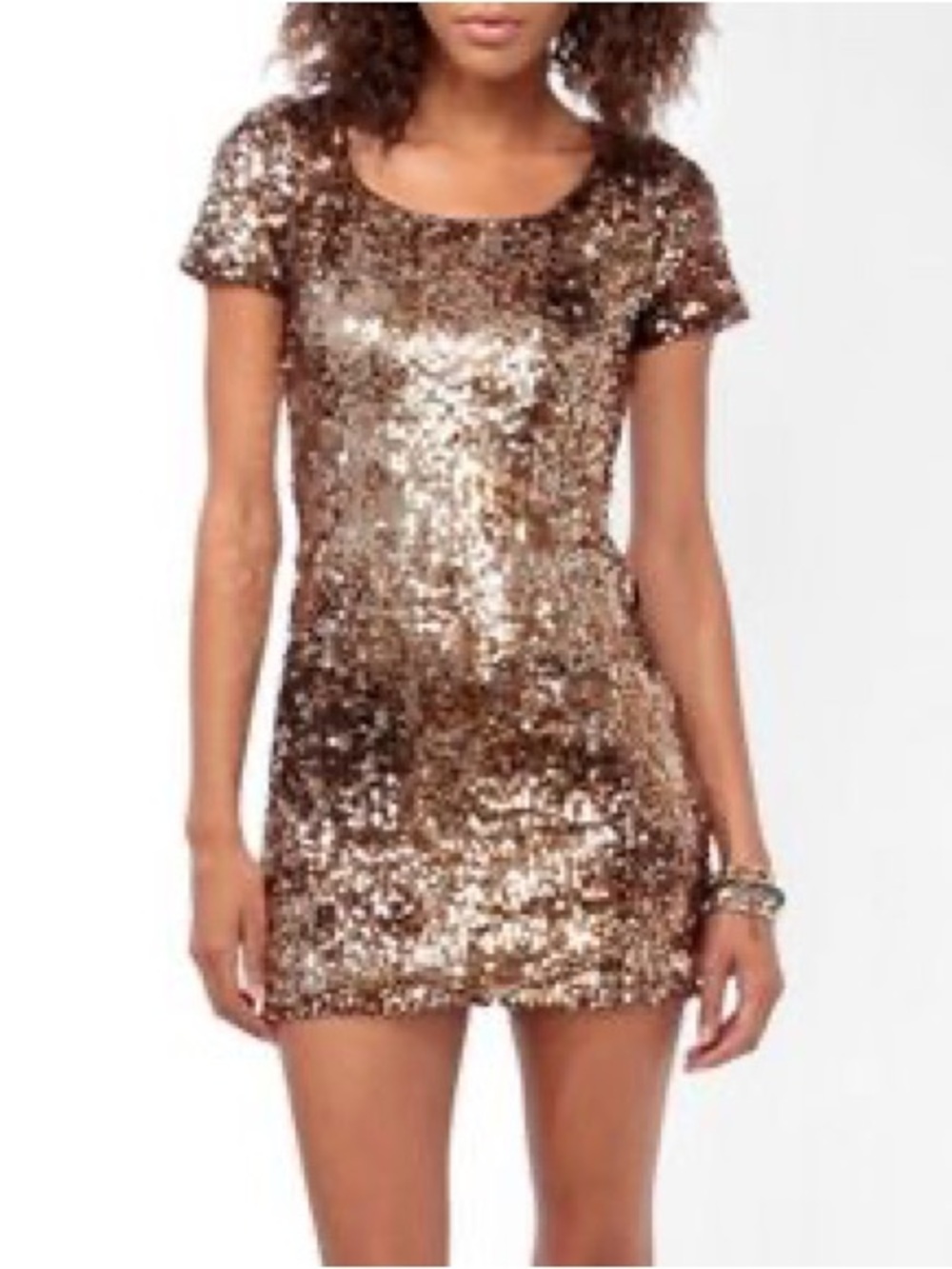 Forever 21 Rose Gold Sequin Short Sleeve Mini Dress